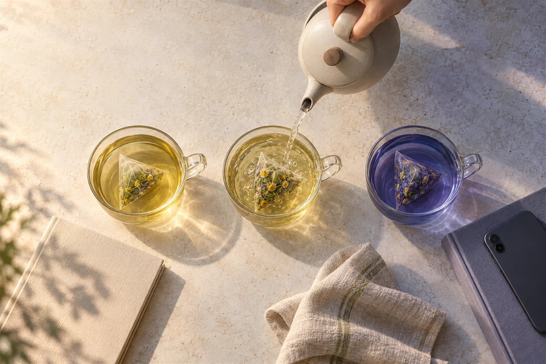 Three Haus Paus teas being brewed across the day