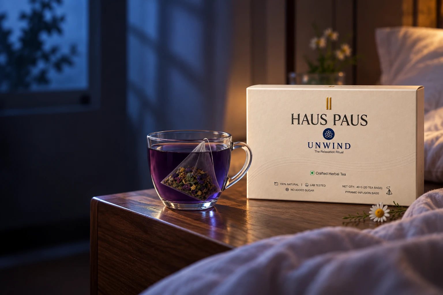 Haus Paus UNWIND evening herbal tea ritual with product box
