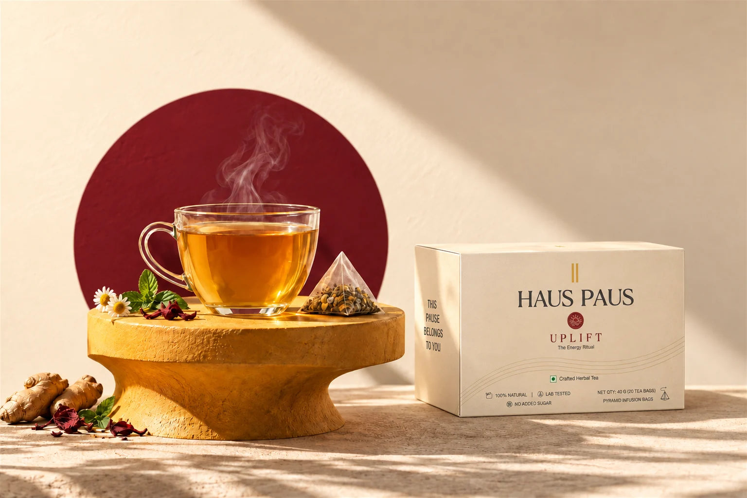 Haus Paus UPLIFT morning herbal tea ritual with product box